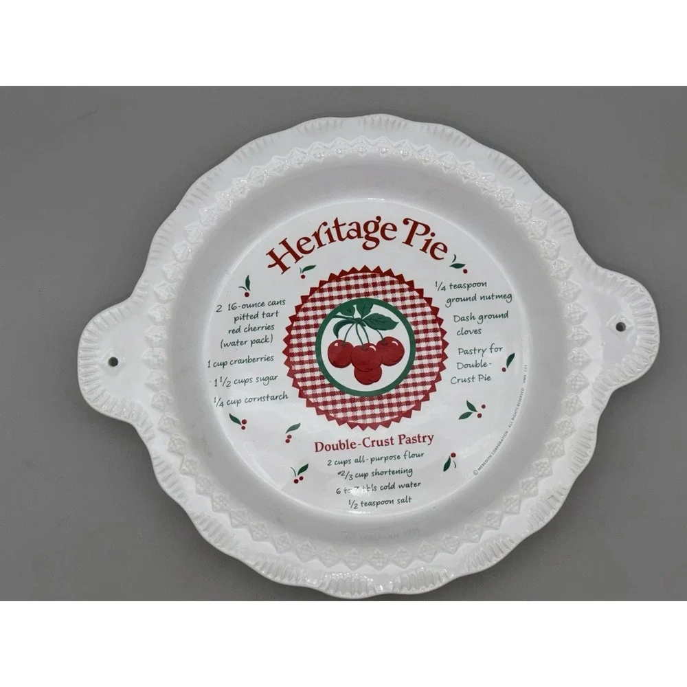 Vintage 1980s Hallmark Heritage Pie Plate Cherry Recipe Ceramic Deep Dish Baker